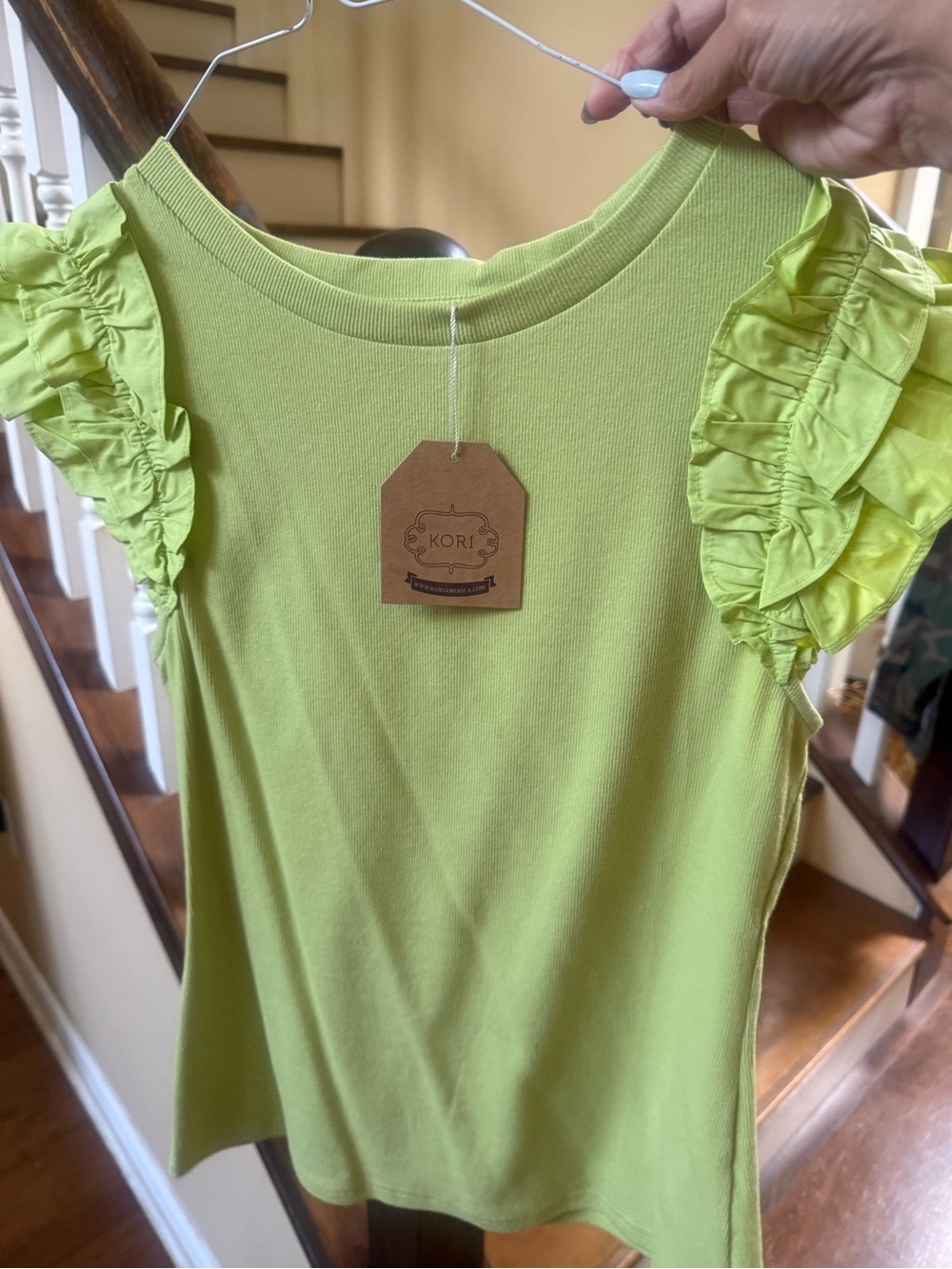 Kori Neon Lime Ruffle Sleeve Top